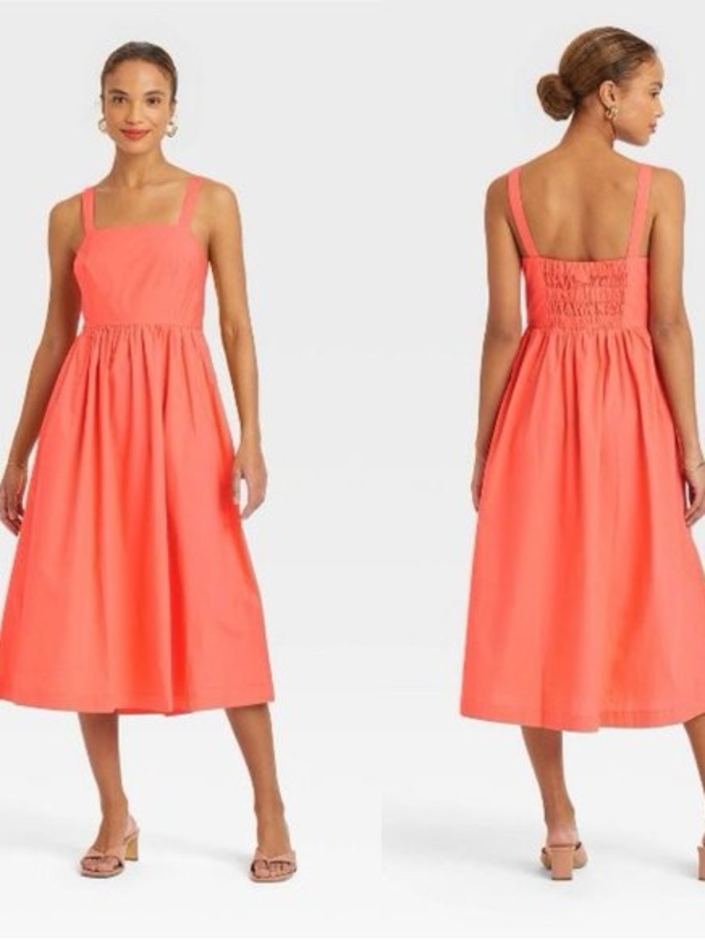 A New Day Orange Smocked Midi Dress Size Large